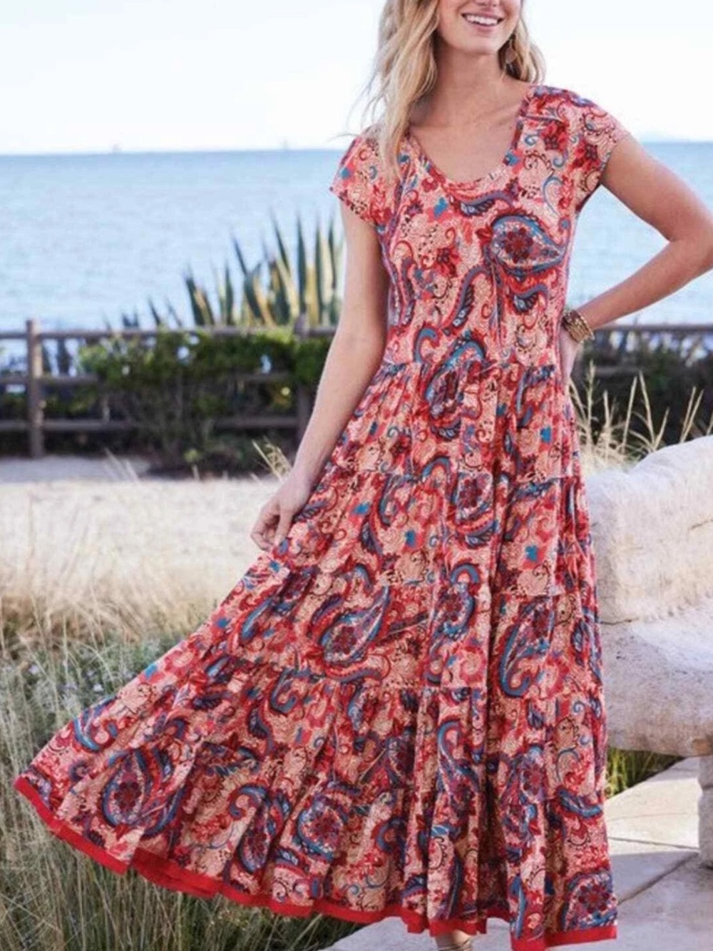 Soft Surroundings Kara Framboise Paisley Maxi Dress Pink L